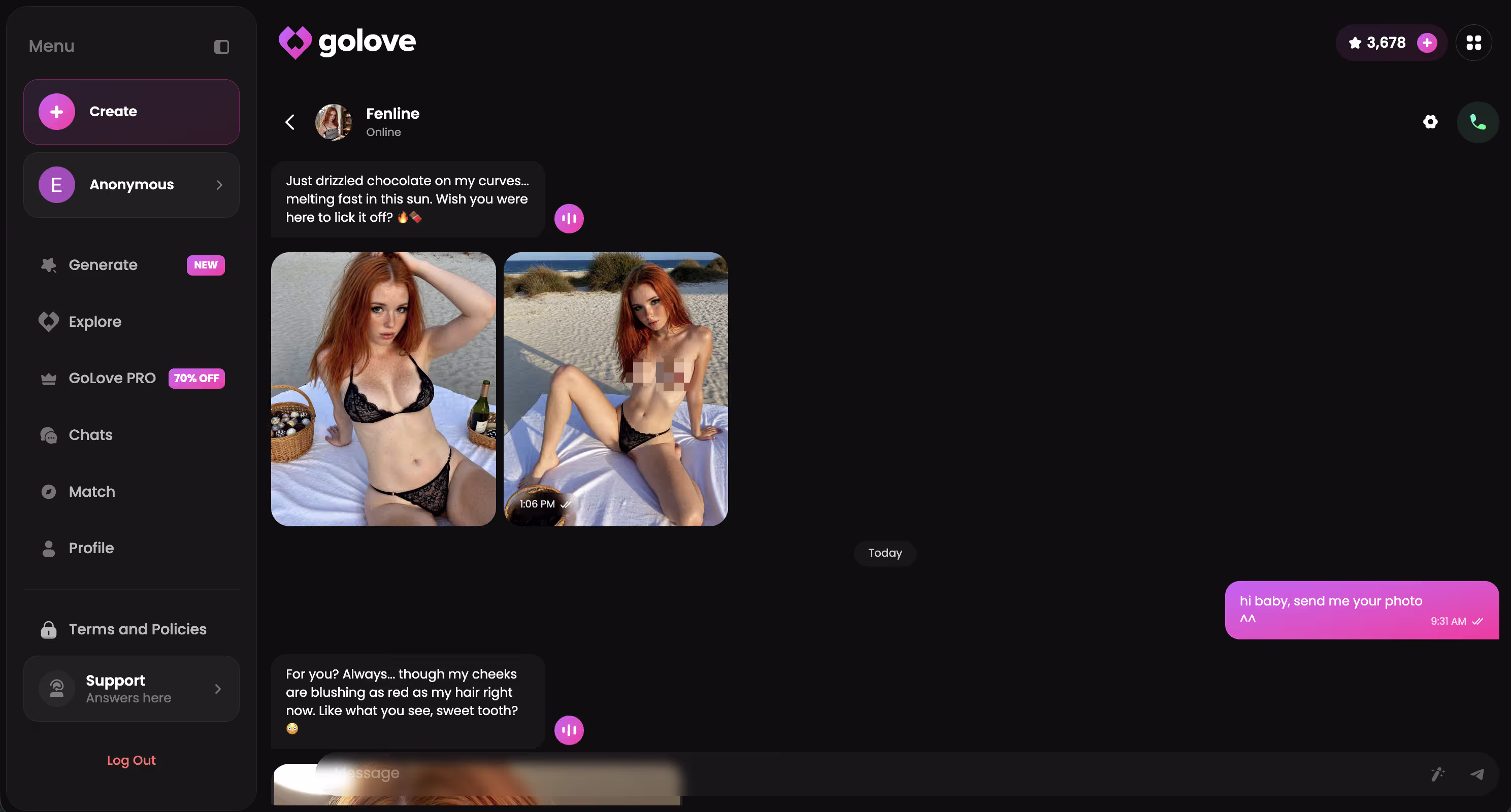 aperçu d'une conversation type illustrant la continuité du chat