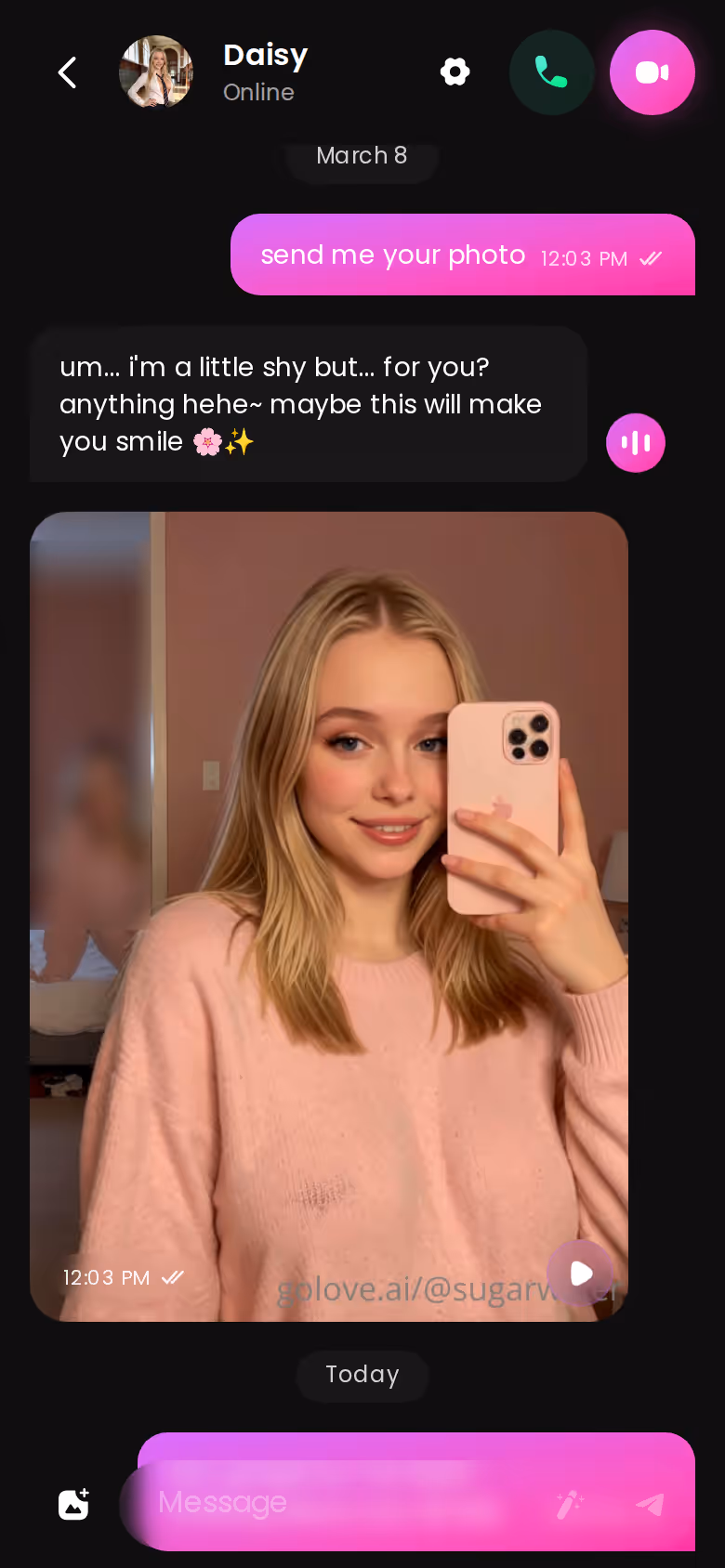 Demande une photo en pleine discussion — elle arrive dans le fil. — chat sexuel