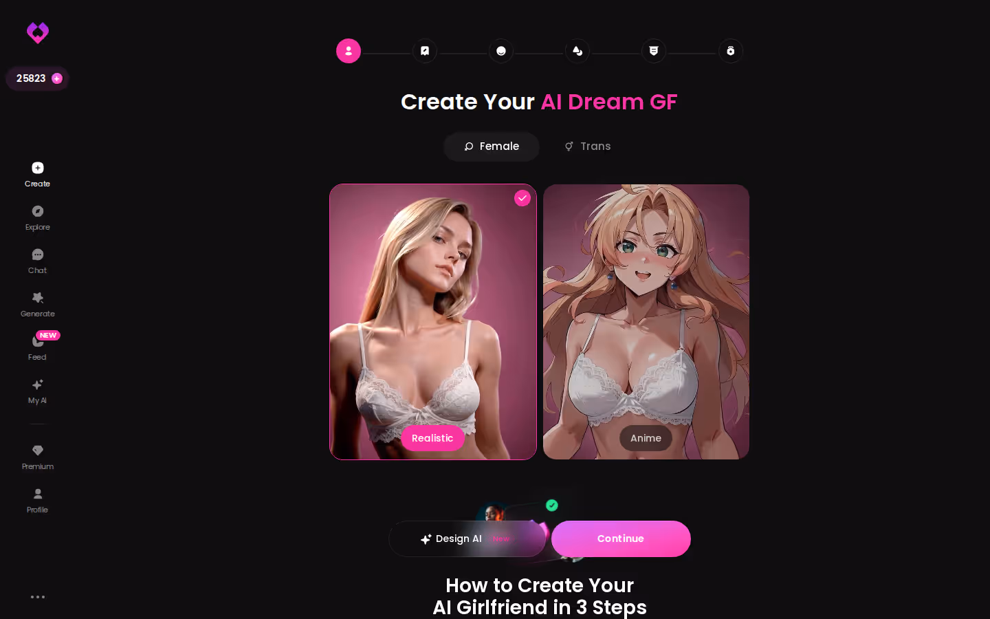 Premier écran de l'assistant de création GoLove : choix Réaliste ou Anime