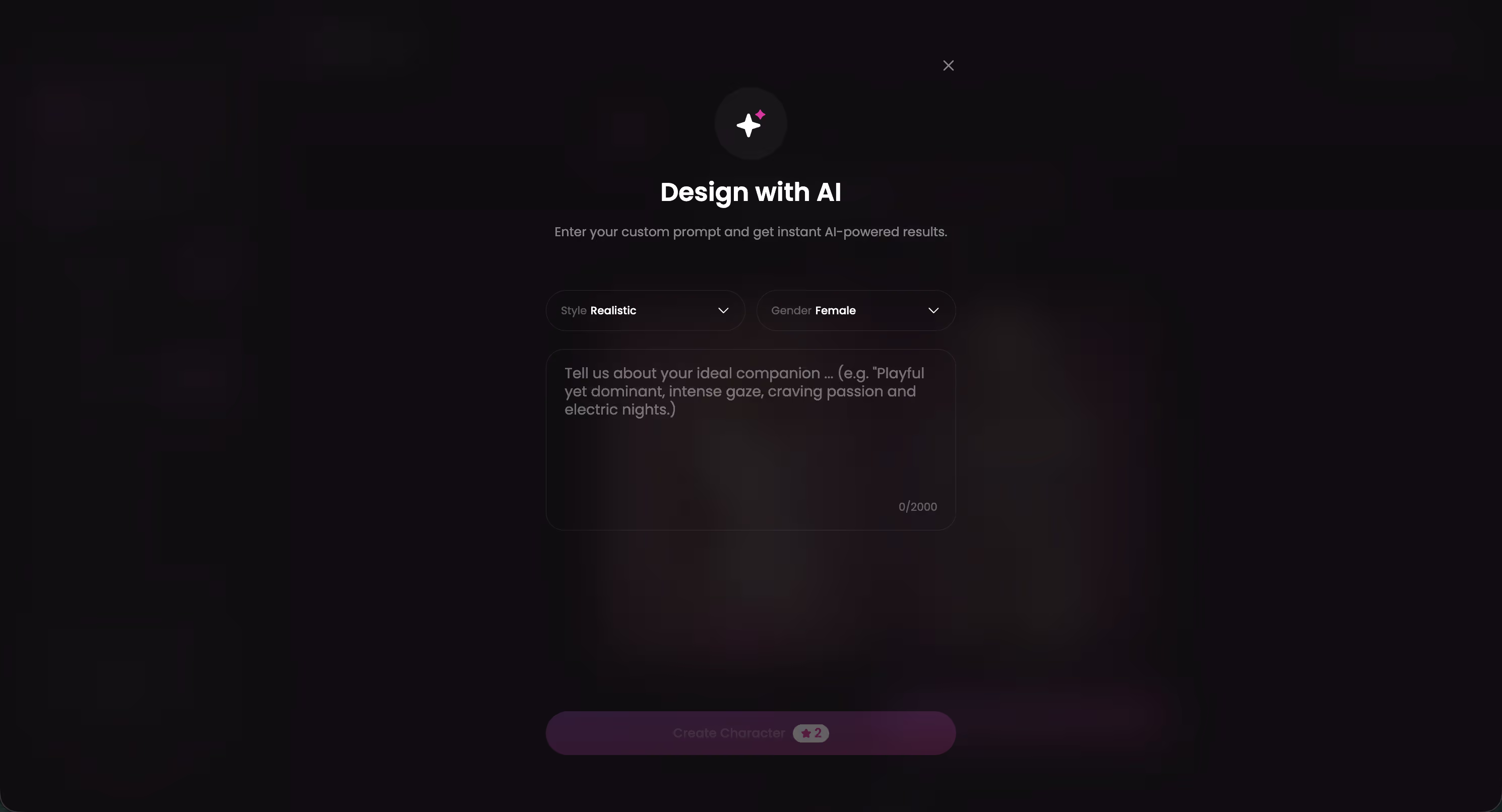 Design with AI sur GoLove : une description texte devient un personnage complet